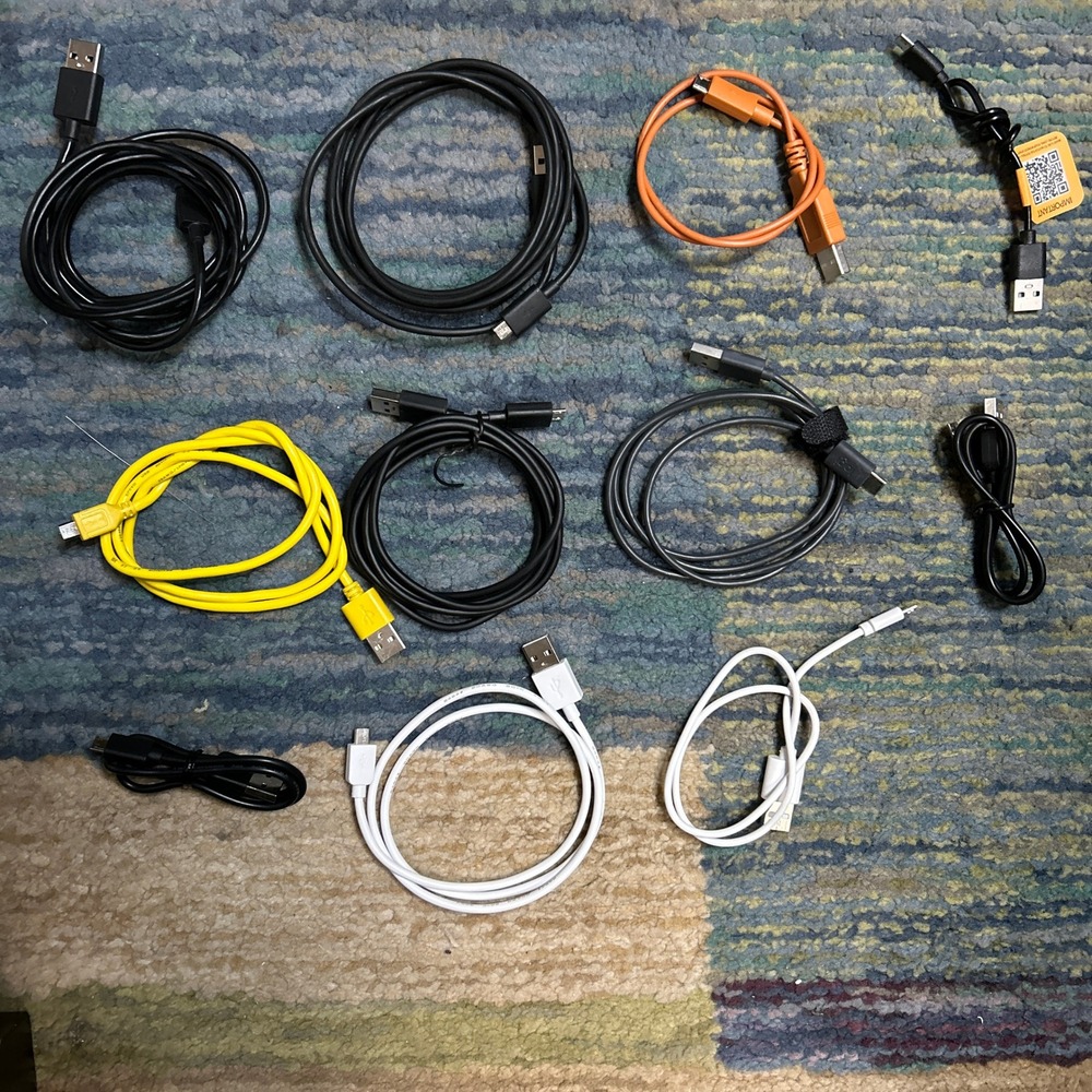 Lot of 10 Assorted USB Cables Micro USB Mini USB Charging Data Cords Multi Color